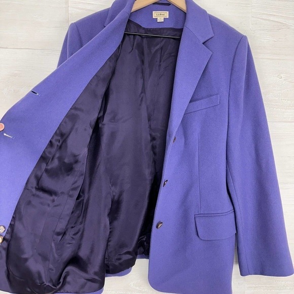 LL Bean Blazer Jacket Women Size 16 Petite Purple 3 Button Wool Cashmere Blend - Picture 6 of 14